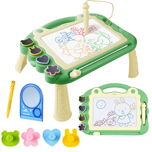 AKOFIC Magnetische Maltafel Große, Zaubertafel Kinder Magnettafel mit Tischbeine, Löschbar Schreibtafel Reise Lernspielzeug für Kinder ab 3 4 5 6 Jahre Geburtstag Geschenk (Grün)