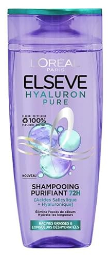 L'Oréal Paris - Shampooing Purifiant 72h pour Cuir Chevelu Gras - Complexe à l'Acide Salicylique et Hyaluronique - Protocole de Soin Capillaire - Elseve Hyaluron Pure - 300 ml
