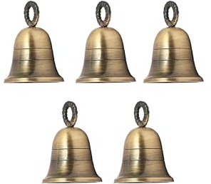 Set mit 5 hängenden Messingglocken, Wanddekoration, indische Glocken, Heimdekoration, Weihnachtsglocke, Girlande, Ornamente, Glocken zum Basteln, Glöckchen für kleine Haustiere, Größe 2 H x 1,5 W