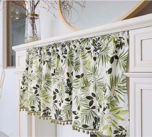 izielad Kurzgardine Landhausstil Kurz Gardinen mit Blume Blatt Bistrogardine Küche Kurzvorhang Kabinett Vorhang Heim Dekoration BxH 130x80cm