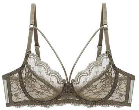 Necalisi Push up BH Grün Damen Floraler Spitzen BH Sexy Sheer BH Komfort Bügel Unterstützung BH Ungepolstert BHS Frauen 80E