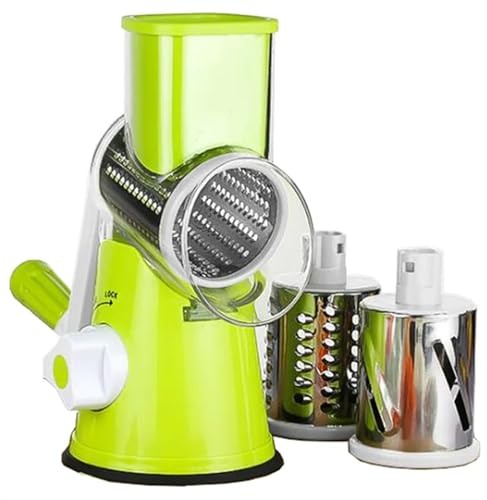 CaDoeS grattugia Mela Affettatrice rotativa Manuale for Verdure da Cucina, grattugia for Formaggio, Tritatutto con 3 Tamburi affilati in Acciaio Inossidabile (Color : Green)