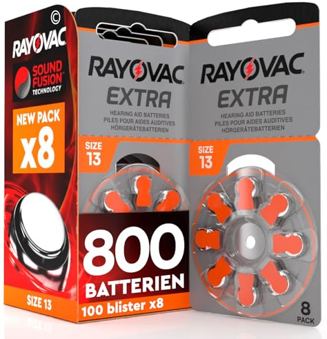 800 Batterien für Hörgeräte Rayovac Extra 13. - 100 Blister à 8 Batterien