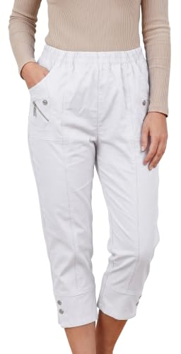 Golomak Womens Capri Trousers, Cherry Berry 3/4 Cotton Pants Size UK 10-24 | 60% Cotton 35Polyester 5% Elasatane Pants Casual, Stretch Fit Elasticated Waist Summer, Ladies Petite women's Cropped Trouser