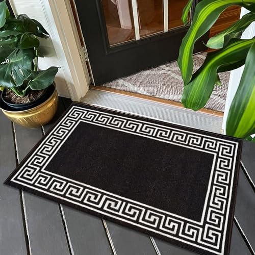 Fit Even Greeky Door Mat – Non-Slip Washable Doormat, Heavy Duty Welcome Dirt Trapper, Water Absorbent Floor Mat for Indoor/Outdoor Use, Front Entrance, and Kitchen (Black & White, 50x80 cm)