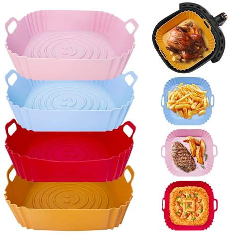 SHEPIN 4 Stück Silikonform für Heißluftfritteuse, 22cm Airfryer Zubehör Silikon Air Fryer Accessories Pot Liners Wiederverwendbares Heißluftfritteuse Korb Backform Zubehör Silikoneinsatz