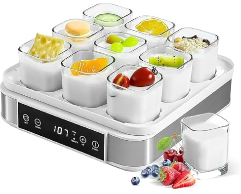 Máquina Automática De Yogur Natto, Fermentador Eléctrico Natto, Termostato Sensible Circundante De 360° Con Control De Tiempo, 9 Tarros De Vidrio, Yogur Orgánico Para El Hogar, Bar, Tienda De Postres