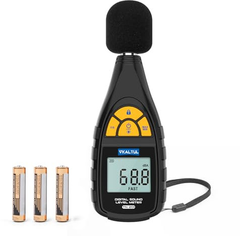 VKALTUL Schallpegelmessgerät Geeicht, Digital Tragbare Schallpegelmesser 30dB bis 130dB mit LCD-Display, MAX/MIN Lärm-Messung, Autoabschaltung, A/C Gewichtet, Dezibel Messgerät für Büro, Baustelle