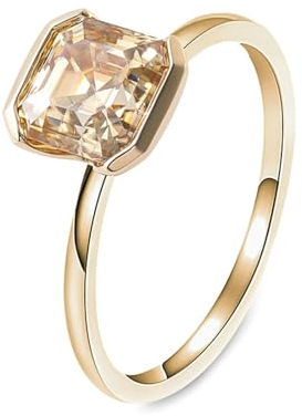 Skcess Goldring Damen 585 Echtgold 14K Damenring Sekt Moissanit Asscher, Verlobungsringe mit Asscher-Schliff-Moissanit Ring Damen Größe 63 (20.1)