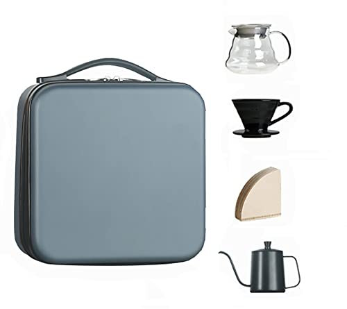 Pour Over Coffee Maker Gift Set - All in 1 Coffee Accessories Tools, 304 Stainless Gooseneck Kettle, Coffee Grinder, V60 Dripper Brewer, Filters, Serving of Coffee Set, Travel Bag