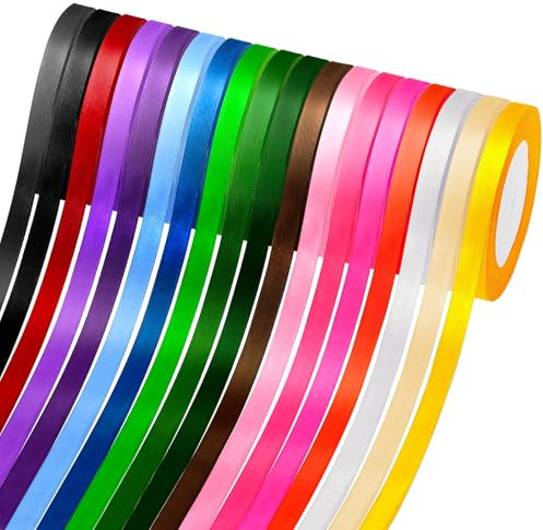 Mooshy 18 Farben Satinband, 10mm x 22m Polyester Seidenband, Schleifenband Geschenkband Seidenbänder Bunt für Heimwerkerkunst Handwerk, Geschenk Verpackung, Schleifen, Hochzeitsdekoration