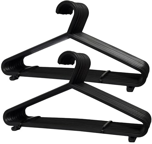 Adult Coat Hangers, 50 Pack, Black Plastic Hangers for Clothes, Shirt, Trousers, Suits | Durable, Wardrobe Organiser, Space Saver, Non-Slip Design