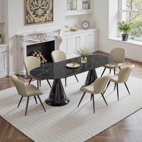 Hawthyhome Esszimmerstühle 6er Set Ergonomischer Stuhl Beige | Stühle Esszimmer,Polsterstuhl mit Wasserdichtes Material & Metallbeine,Küchenstuhl für Esszimmer,Wohnzimmer,Balkon,Büro