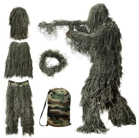 Ghillie Anzug für Herren, 3D-Camouflage, Jagdbekleidung, Camouflage, Wald, Wüste, Schnee