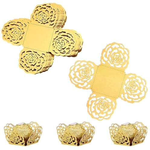 Papier d'emballage pour truffes au chocolat, 50 étuis à truffes mini en feuille d'or à motif de roses pour Noël, mariage, anniversaire, fête de bébé, Saint-Valentin (doré)