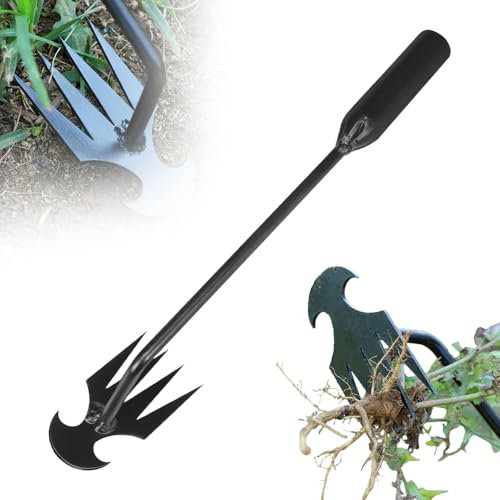 Zappe da Giardino per diserbo, Sarchiatore Manuale con Manico, Earchiatore per Erbacce Professionale, Attrezzi per Diserbo, Estirpatore Erbacce orto, Estirpatore Erbacce Manuale (Nero 27CM)