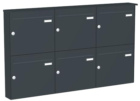 KNOBLOCH Briefkastenanlage | Aufputz | 6-Fach | Anthrazit RAL 7016 | senkrecht | optional 2. Namensschild & 3 Schlüssel