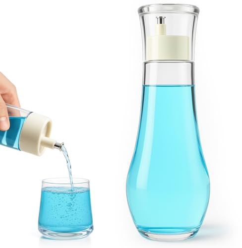 Munsköljsdispenser för badrum, 250 ml klart glas påfyllningsbar munvatten behållare flaska med lockkopp för bänkskiva, 1-pack