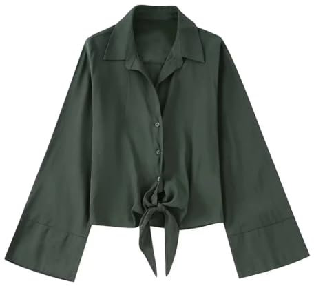 Damen Solid Vintage Büro Lady Anzüge Langarm Schleife geknotet Hemden Seite Split Faltenrock Set, Top, S
