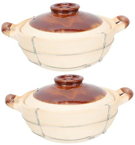 IMIKEYA Cazuela De Barro Individual 0.5l Con Mango Ergonómico, Ollas De Barro Para Cocinar a Fuego Lento, Utensilios De Cocina Resistentes Para Arroz y Guisos, Uso Doméstico, Juego De 2 Piezas