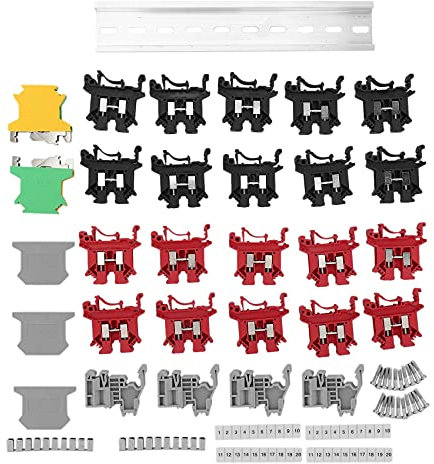Reapyyt Kit de bornes DIN Rail + Bloques de tierra + rieles de aluminio + soportes terminales + cubierta final + kit de puentes