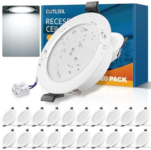 COTLEDL 20er LED Einbaustrahler 230V Kaltweiß, 68-80mm Lochmaß | IP44 LED Spots Badezimmer, 5W 450lm Einbaustrahler LED FlachDeckenspots für Wohnzimmer Küche