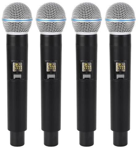 Luocute Set di Microfoni Wireless, Microfono Dinamico a Cordone da 4 Pc con Batteria Ricaricabile 2200 MAh, Gamma 164 Piedi per le Prestazioni della Fase di Canto Karaoke