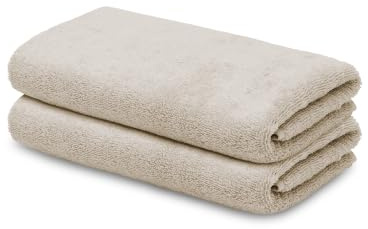 LOOKS BY WOLFGANG JOOP 2X Gästehandtuch 30x50 cm – 100% Baumwolle Doppelpack Luxus Gästehandtücher mit Aufhänger & Logostick, 2er Set Gästetuch Dunkelbeige