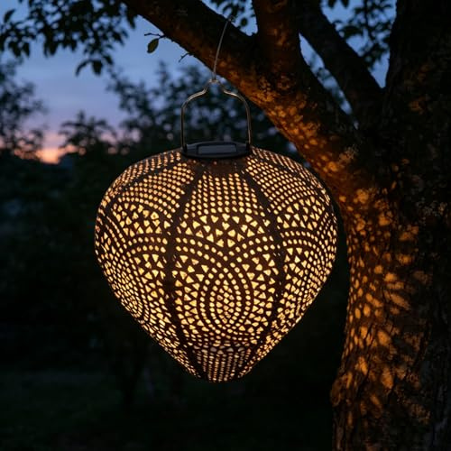 Solar Laternen Tyvek Orange marokkanische Laterne 30 cm Solar Lampions Außen Wetterfest für Garten, Hof, Innenhof, Hochzeit, Halloween Party Dekoration (Braun)