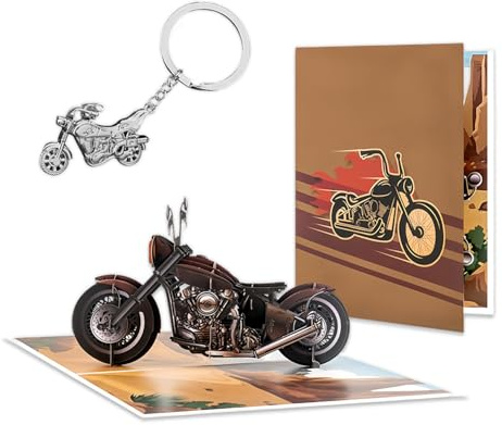 Glamify Pop-Up Karte Motorrad,Geburtstagskarte Motorrad,3D Geburtstagskarte für Männer,mit Schlüsselanhänger Motorrad,Geschenk für motorradfahrer,Geburtstagskart Mann,für motorradfahrer und Biker