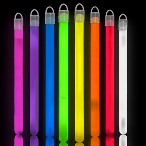 Large Glow Sticks Party Packs 8 Inch - 64 Pcs UV Non Toxic Glow in The Dark Kids Party Favours in 8 Colours - Neon Lights Party Supplies, Birthdays, Weddings, Pool Parties - BIGGER Size BRIGHTER Glow
