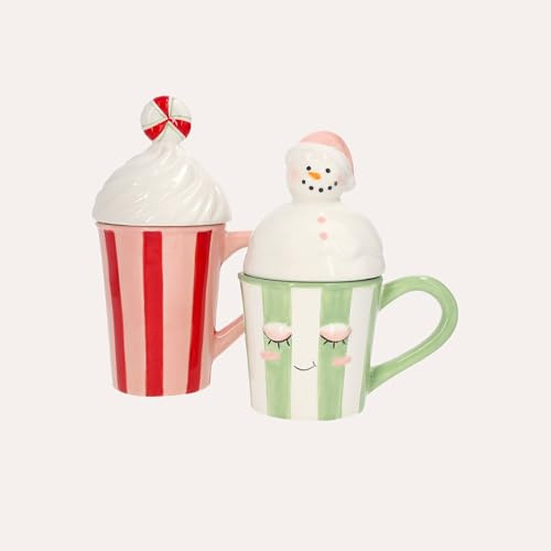Keyhomestore | Juego de 2 tazas de cerámica con tapa | Servicio de desayuno o té, decoración de mesa elegante y regalo para el hogar – Made in Italy