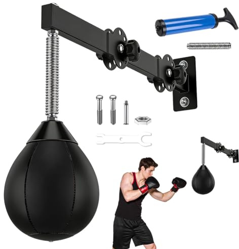 Hastighet punchingboll, justerbar höjd och vikbar, boxboll med upphängning, träningsutrustning för reflexer, boxningssäck set fristående, punching bag boxningssäck hängande för hem gym träning
