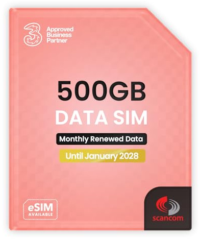 Drei 500 GB Daten-SIM – ungedeckte 5G – monatlich vorinstalliert bis Januar 2028 – Plug & Play für Router und Handys – Zugang zu Three & Vodafone – verbindet sich mit dem stärksten verfügbaren Signal