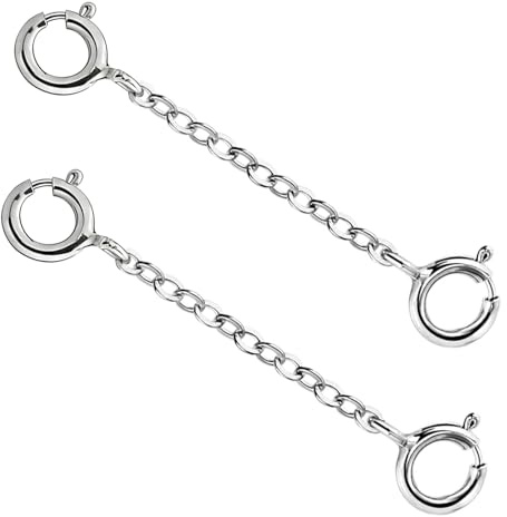 EZOOU 2 Pcs Silver Necklace Extender, 3 cm Bracelet Extender Silver | Durable Connectors for Bracelets, Anklets, DIY Length Adjustments and Repairs
