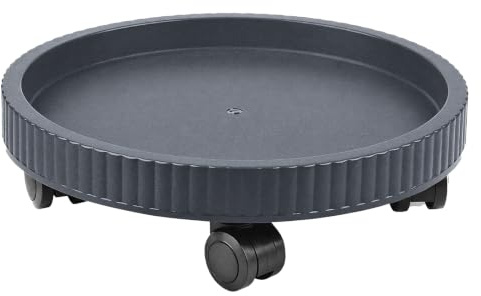 BOYIFEIJIE Soucoupe pour pot de fleurs avec roulettes, résistant aux intempéries, rond, avec roulettes à 360° et bord de collecte, charge jusqu'à 60 kg, pour pots de fleurs et jardinières (gris, 40 cm