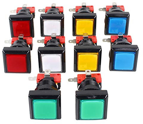 EG Starts 10x Arcade Square Shape LED Illuminated Push Button With Micro Switch For Arcade Machine Gaming Video Game Consoles Jamma Kit Parts 12V Lamp 33mm Buttons ( Each Color of 2 Piece )