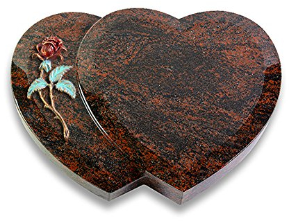 Grabplatte, Grabstein, Grabherz, Urnengrabstein Modell Amoureux 40 x 30 x 7 cm Aruba-Granit, poliert inkl. Gravur (Color-Bronze-Ornament Rose 2)
