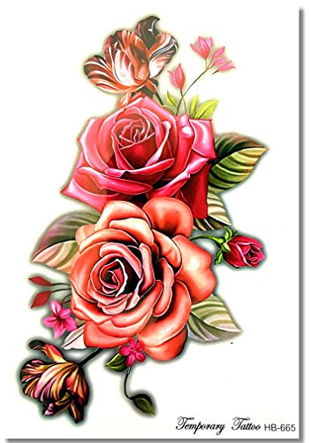 EROSPA® Tattoo-Bogen temporär -Blumen Motiv - Rosen - 1 Bogen - 14,5 x 21 cm