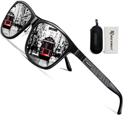 ROCKNIGHT HD Polarisierte UV-Sonnenbrille Silber verspiegelte Metallquadrat UV 400 Stilvolle Sonnenbrille für Herren und Damen
