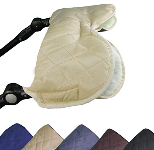 BAMBINIWELT universaler Muff Handwärmer Handschuhe für Kinderwagen Buggy Jogger mit Wolle RAUTE (beige) XX