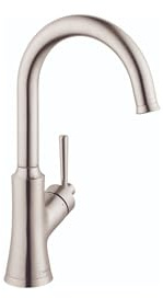 hansgrohe Joleena 04795800 - Grifo de cocina de acero inoxidable, grifo de fregadero de barra de un solo agujero, grifo para fregadero de cocina, acero inoxidable óptico
