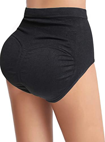 Sliot Women Pads Underwear Butt Lifter Padded Panties High Waist Hip Enhancer Shapewear Tummy Control Briefs Seamless (Black, L/XL)