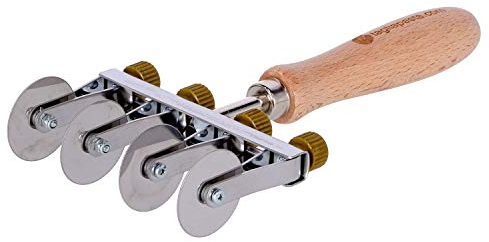 Rueda cortadora de hojaldre fresco | 4 cuchillas lisas ajustables | Diámetro 36 mm en acero inoxidable y mango de madera