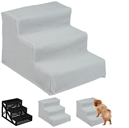 Relaxdays Hundetreppe 3 Stufen, kleine & große Hunde, Bett & Couch, Stoffbezug, Tiertreppe innen, 30x35x45 cm, Farbwahl | Stoffbezug, Tiertreppe innen, HBT 30x35x45 cm