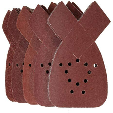 TOOLSTAR Cuscinetti per levigatrice per mouse, 50 fogli abrasivi per levigatrice Black & Decker, grana 40+80+120+180+240, con 12 fori, per legno, plastica, lucidatura del gesso