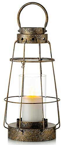 NUPTIO Dekorativ lykta stor hängande orkan pelare ljushållare för bordsdisplay, vintage diskret shabby chic ljuslykta med glas för heminredning bröllopsfest terrass hjärta