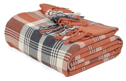 EHC Highland Large Cotton Throw For Sofa, Double Bed, Armchair, 150cm x 200cm, Spice
