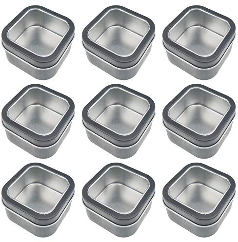 Goodma 9 Stück Leere quadratische 120-ml-Metalldosen mit klarem Fenster für die Kerzenherstellung, Süßigkeiten, Geschenke und Schätze, Schwarz