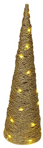 URBNLIVING Cônes de Noël lumineux à DEL en forme de pyramide avec guirlande lumineuse - Décoration d'intérieur (doré avec paillettes, 60 cm)